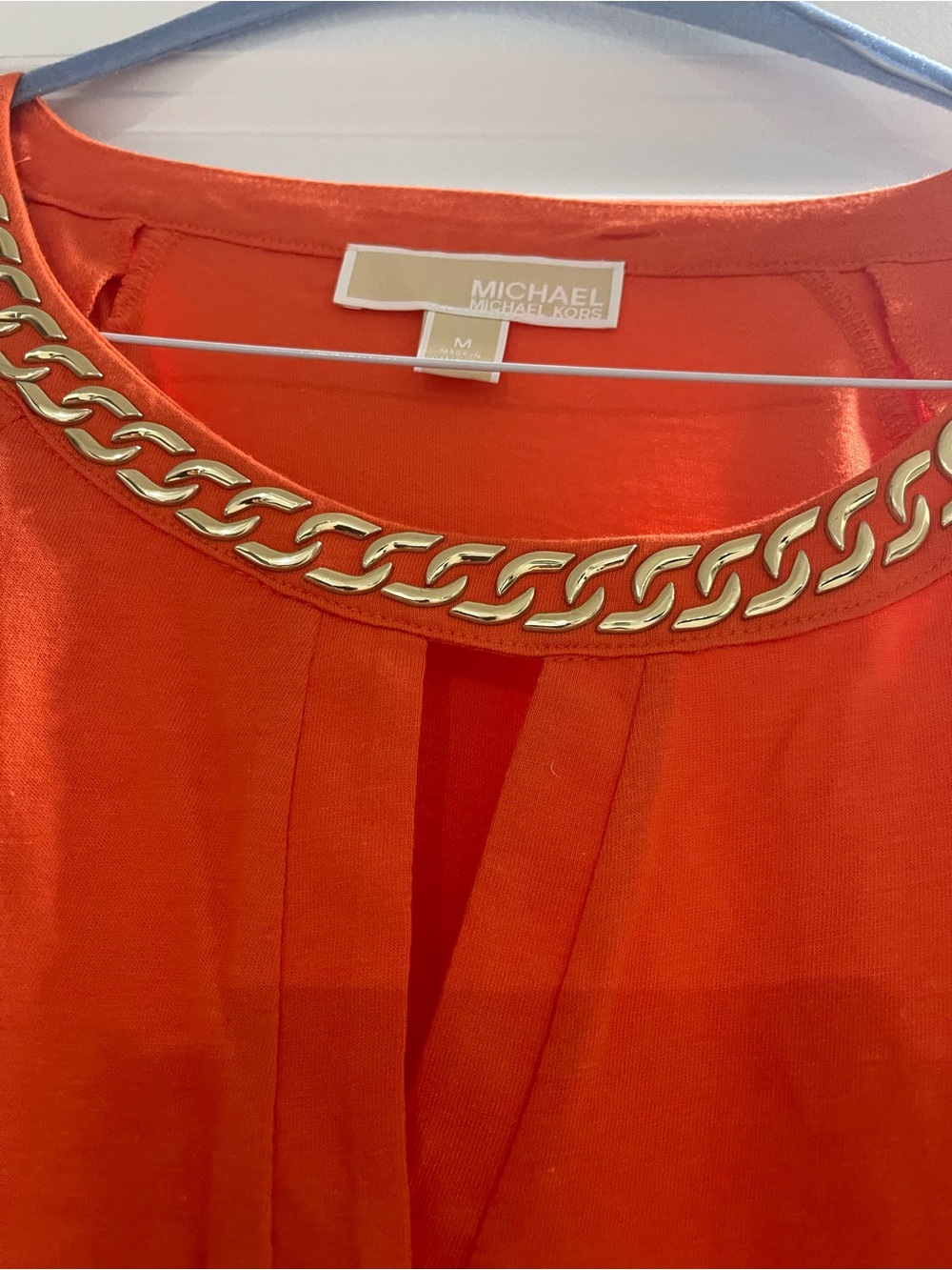 Michael Kors Orange Cold-Shoulder Chain-Neck Blouse - Picture 2 of 4